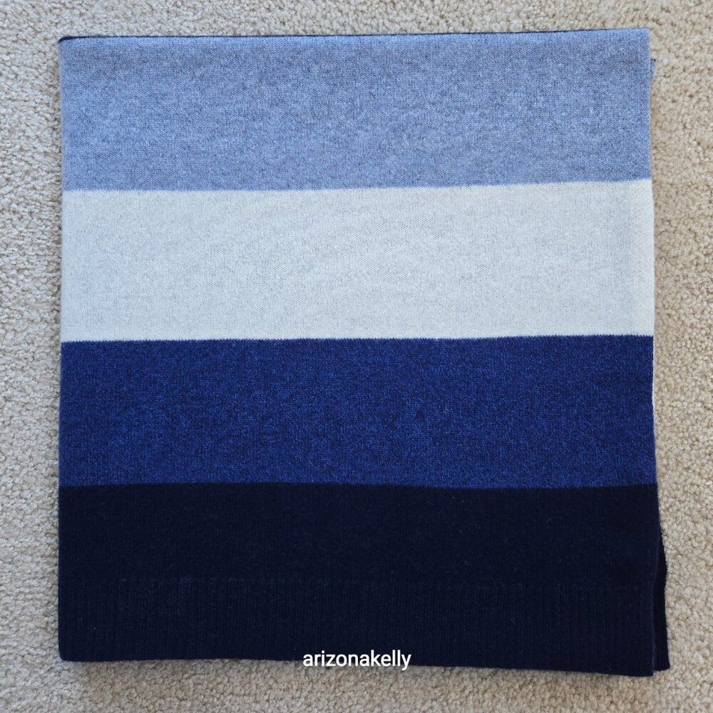 NWOT The Cashmere Project Knit Cashmere Wrap Scarf Blue & White Stripe - Picture 12 of 12